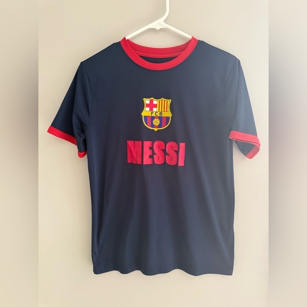 FC Barcelona Leo Messi Soccer Jersey SZ XL Short Sleeve Navy Red Logo Sportswear